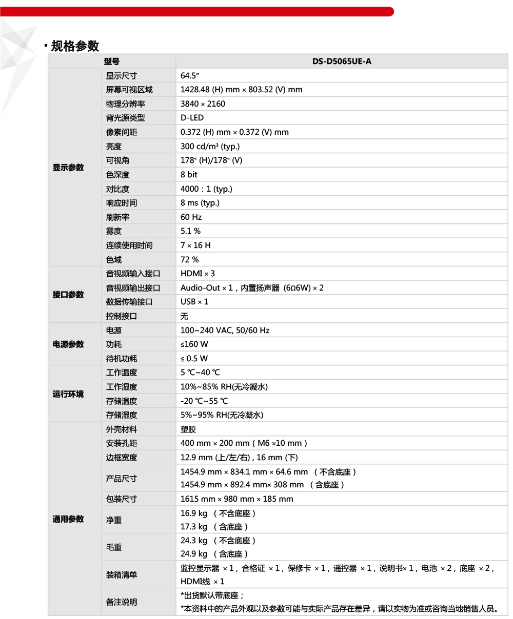 DS-D5065UE-A产品参数