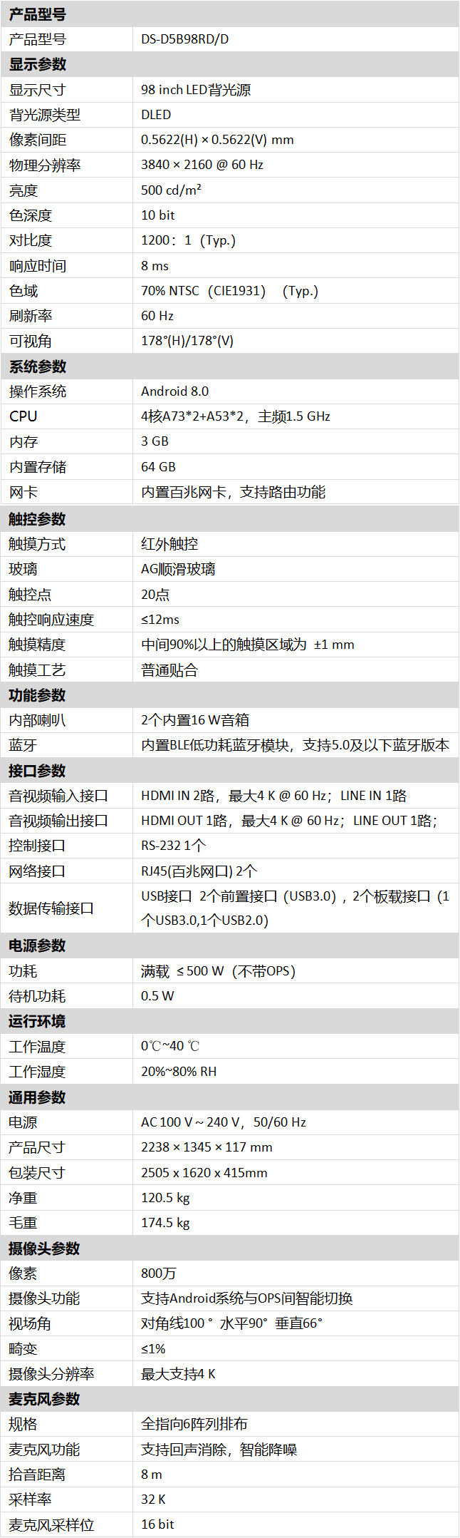 DS-D5B98RD/D技术参数