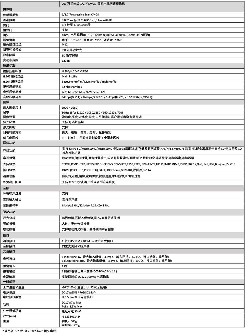 DS-2CD2326FWDA3-IS/JM技术参数