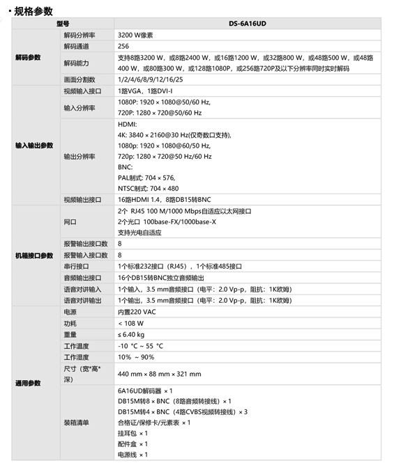 DS-6A16UD规格参数