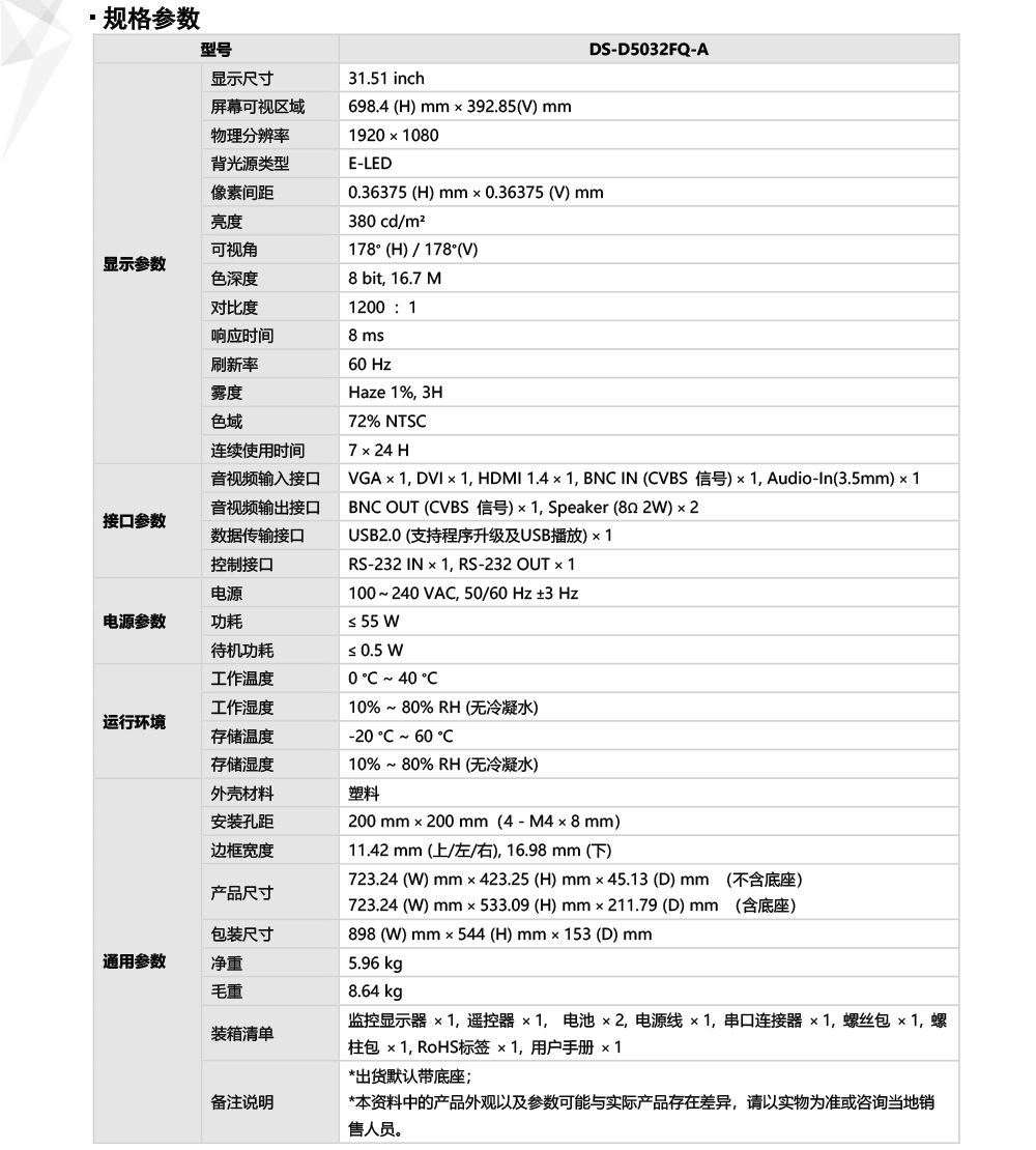 DS-D5032FQ-A产品参数